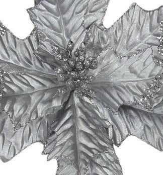 23" Metallic Silver Poinsettia Stem