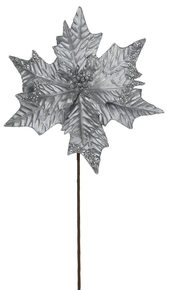 23" Metallic Silver Poinsettia Stem