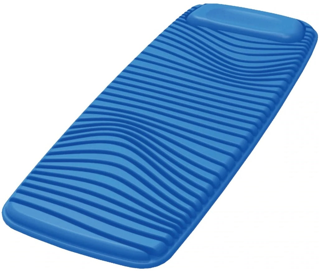 Blue foam pool mattress that rolls up.