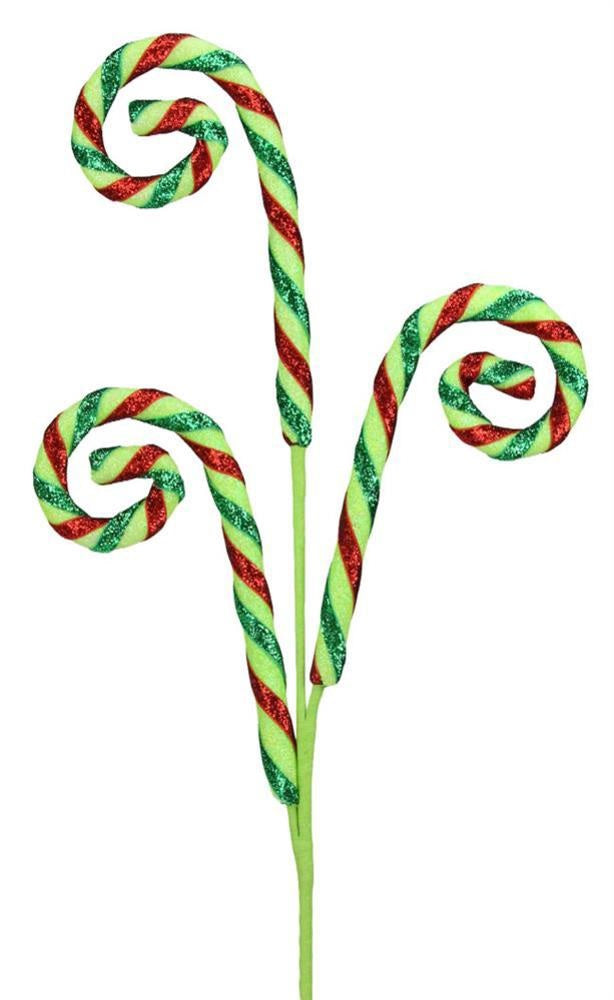 29" Foil Glitter Lime Green Candy Cane Pick Spray