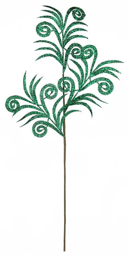 35" Emerald Green Glittered Swirl Palm Spray