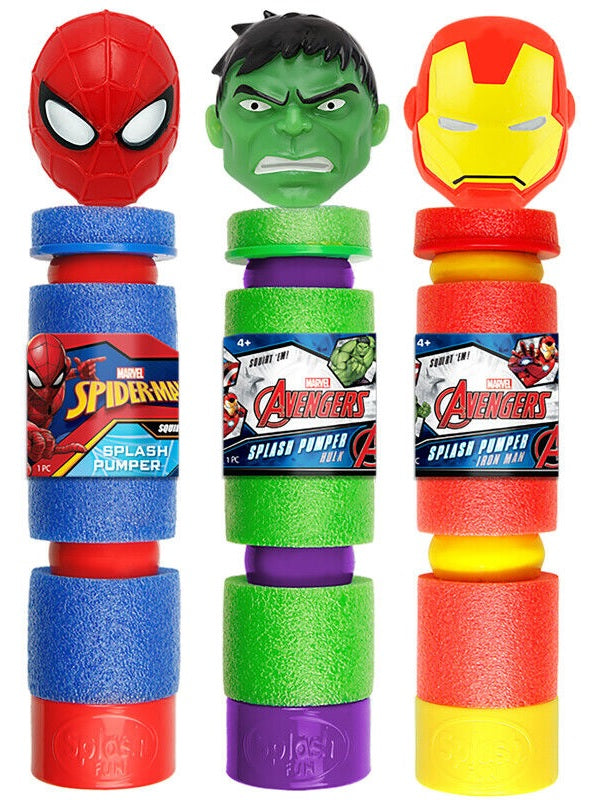 A water pumper squirt gun. One is Spiderman themed. One is The Hulk themed. One is Iron Man themed.
