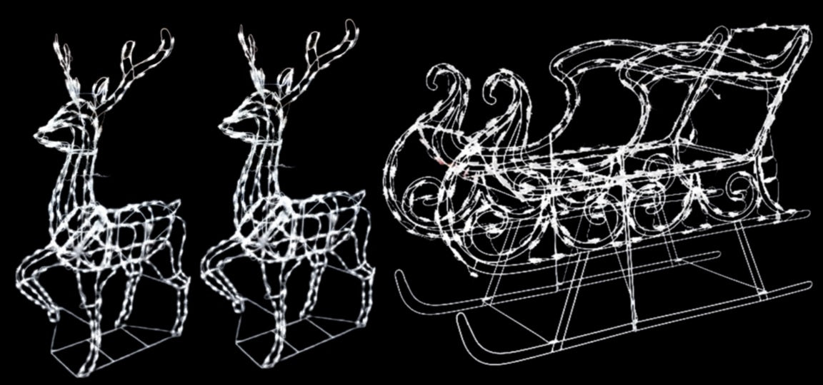 3-Piece Pure White Twinkling LED Elegant Bucks and Sleigh Wire Sculptures