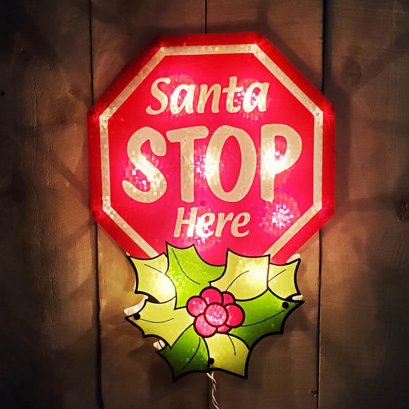 16" Santa Stop Here Shimmer Christmas Wall Art