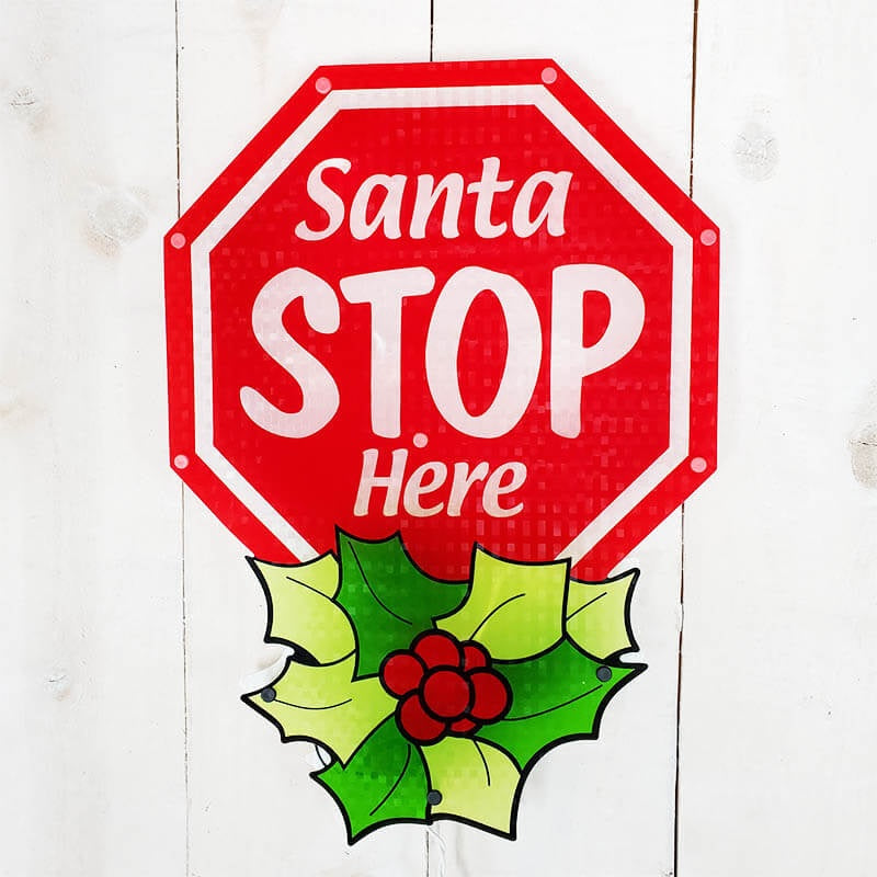 16" Santa Stop Here Shimmer Christmas Wall Art