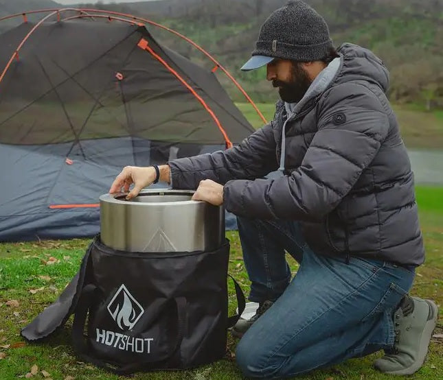 HotShot Traveler Portable Low Smoke 15" Round Wood-Burning Fire Pit with Carry Bag