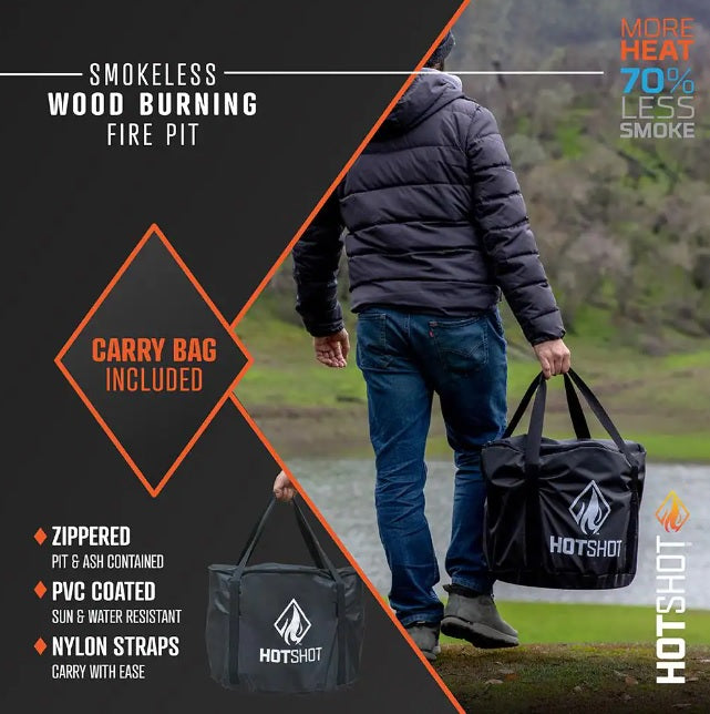 HotShot Traveler Portable Low Smoke 15" Round Wood-Burning Fire Pit with Carry Bag