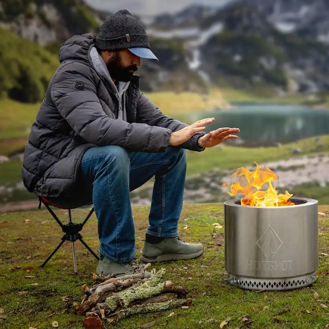 HotShot Traveler Portable Low Smoke 15" Round Wood-Burning Fire Pit with Carry Bag