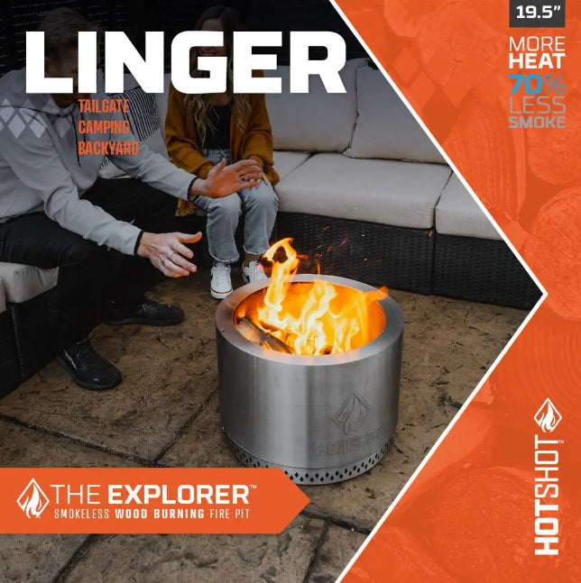 HotShot Explorer Portable Low Smoke 19.5" Round Wood-Burning Fire Pit with Carry Bag