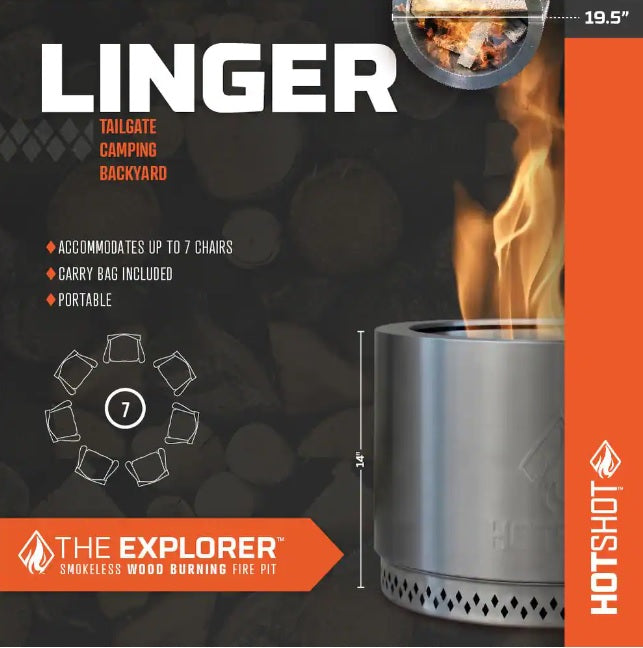 HotShot Explorer Portable Low Smoke 19.5" Round Wood-Burning Fire Pit with Carry Bag