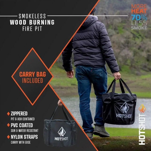 HotShot Explorer Portable Low Smoke 19.5" Round Wood-Burning Fire Pit with Carry Bag