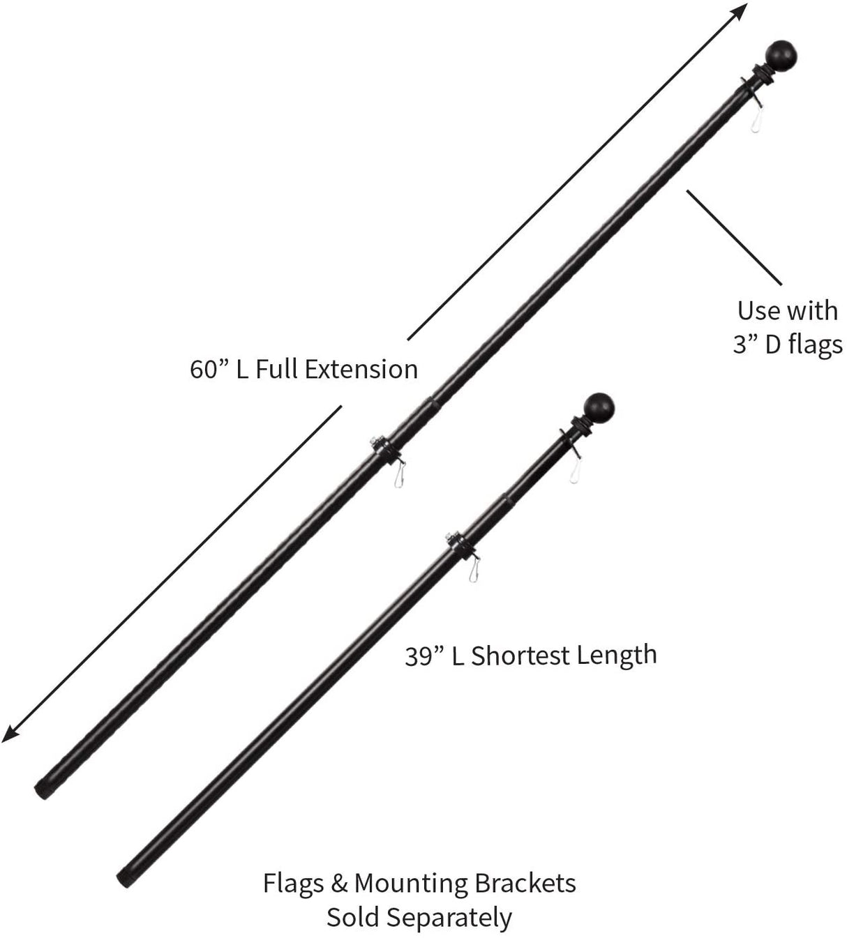 Weather Safe Black Iron Extendable Flag Pole