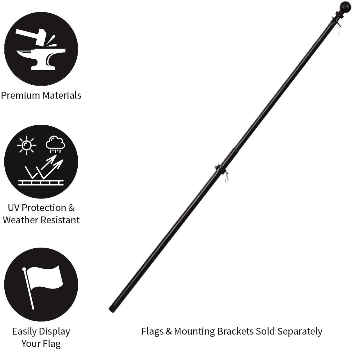 Weather Safe Black Iron Extendable Flag Pole