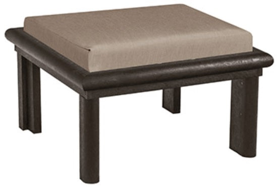 Brown frame ottoman with a tan cushion