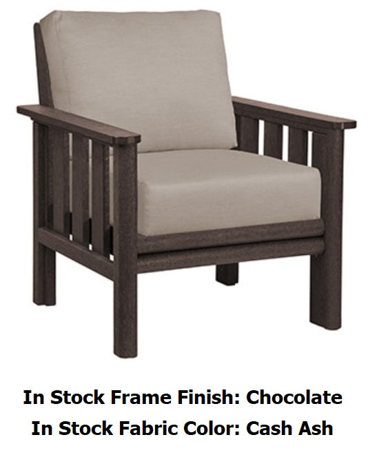 A brown armchair with tan cushions