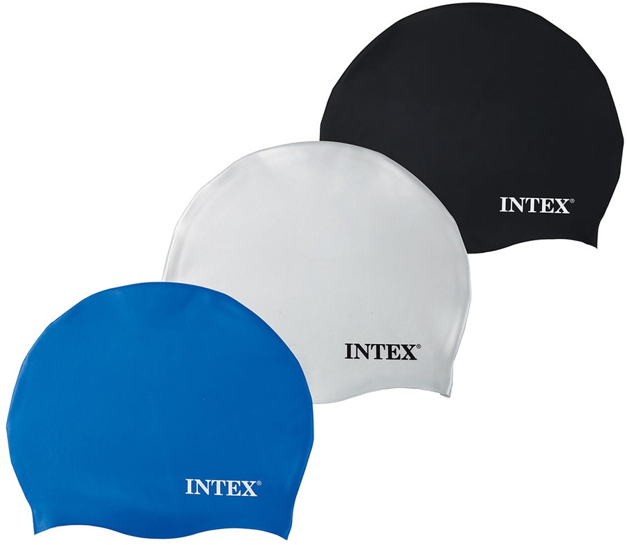 Silicone swimming masks designed not to stick to your hair. There are three color options: blue, white and black.