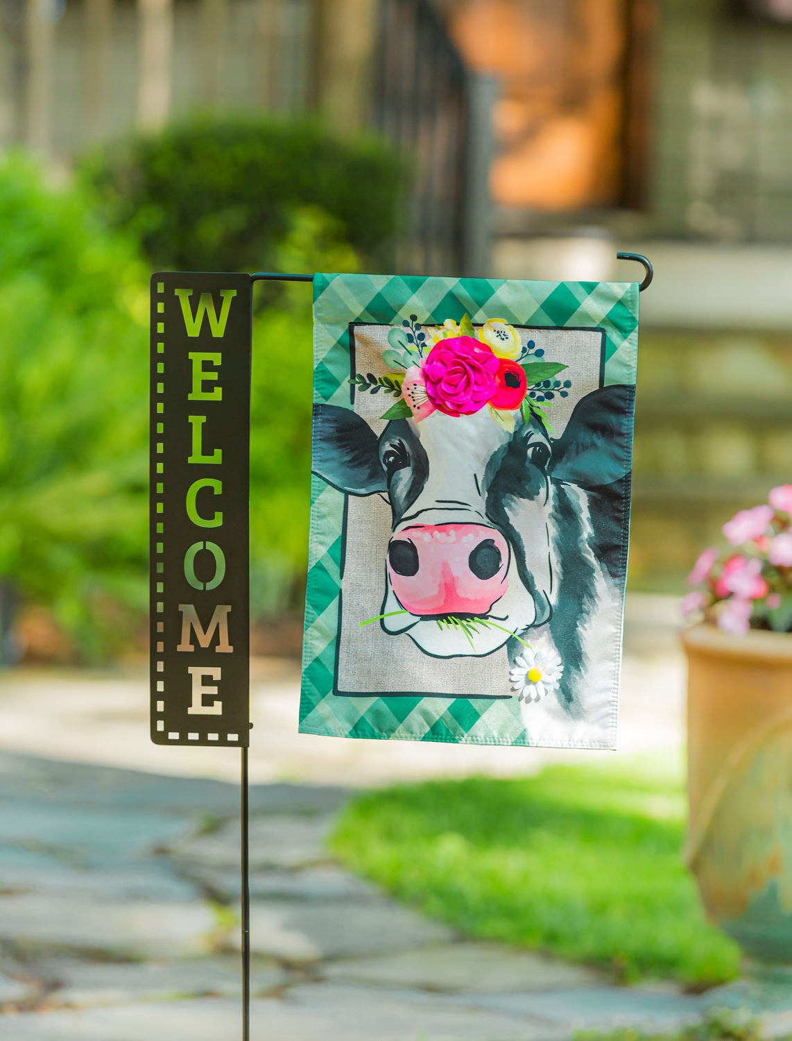 Welcome Laser Cut Garden Flag Stand