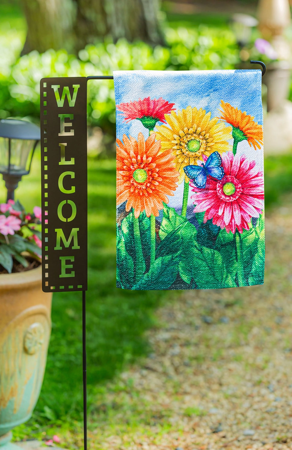 Welcome Laser Cut Garden Flag Stand