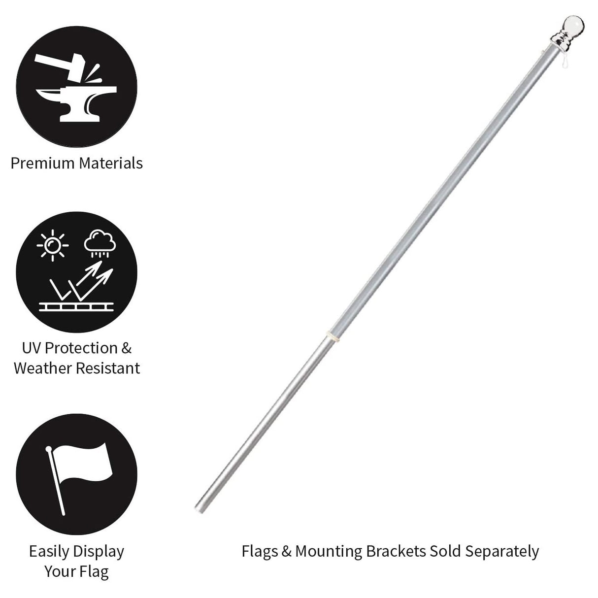 Chrome Finish House Flag Pole with Anti-Wrap Tube