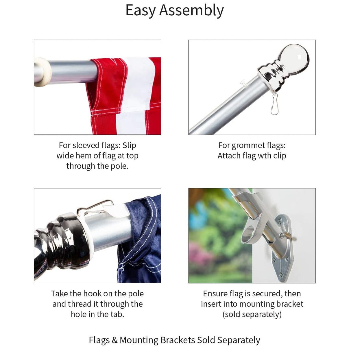 Chrome Finish House Flag Pole with Anti-Wrap Tube