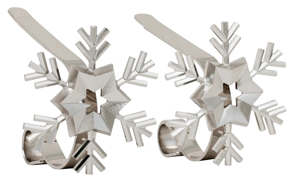 The Original MantleClip® Stocking Holder with Removable Metal Holiday Icons, 2 Pack - Silver Snowflakes