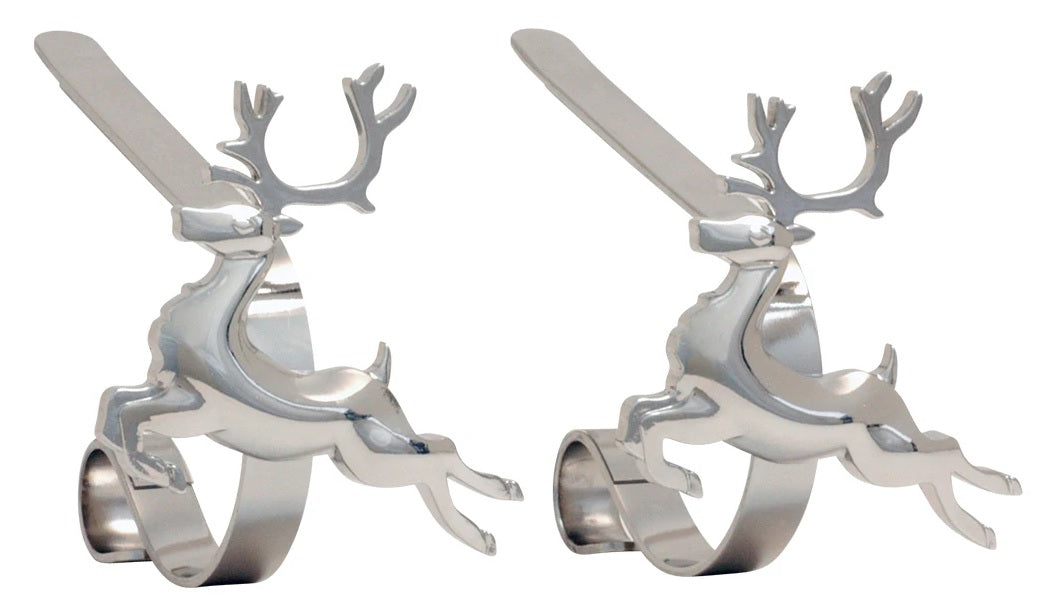 The Original MantleClip® Stocking Holder with Removable Metal Holiday Icons, 2 Pack - Silver Reindeer