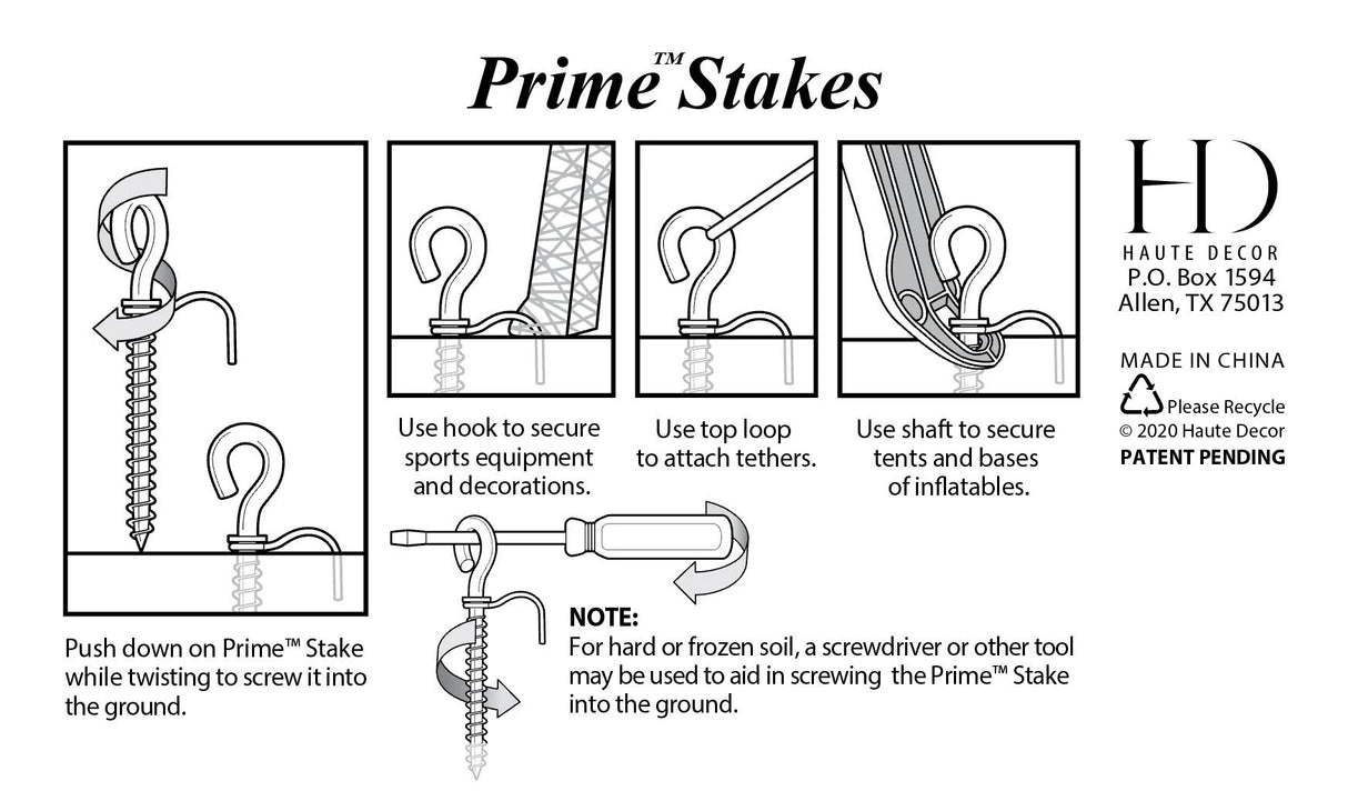 Pack of 4 Prime™ Stakes - The Best All Weather Tent/Yard Art Stake