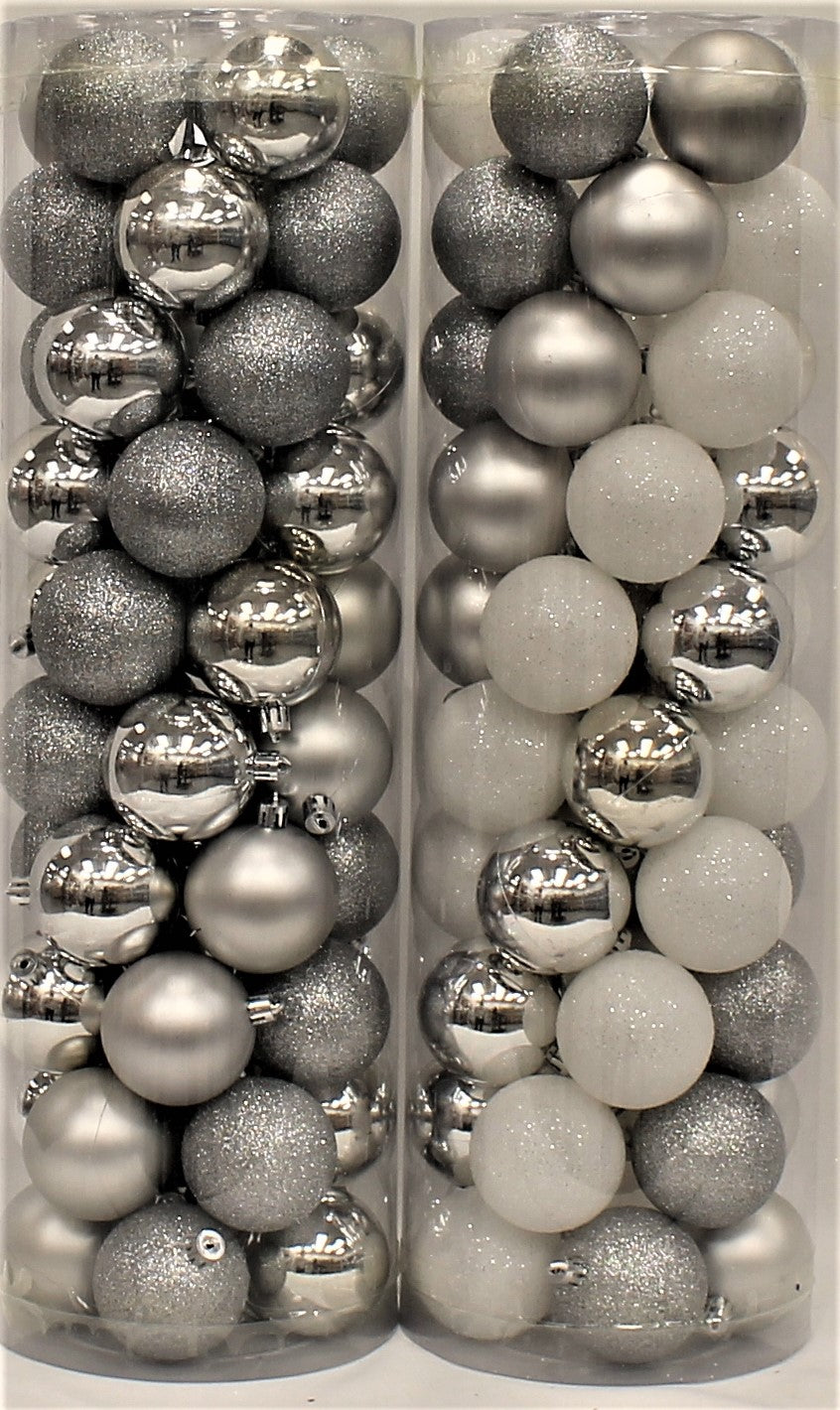 45-Pack of 60MM Shatterproof Ball Ornaments (Silver/White)