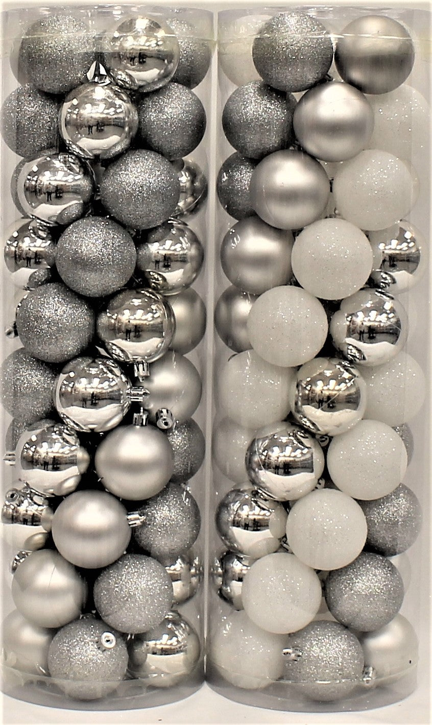 45-Pack of 60MM Shatterproof Ball Ornaments (Silver/White)