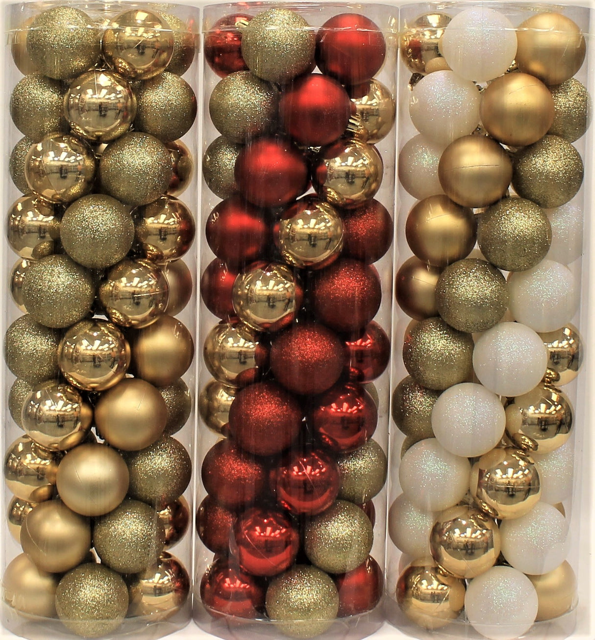 45-Pack of 60MM Shatterproof Ball Ornaments (Gold/Red/White)