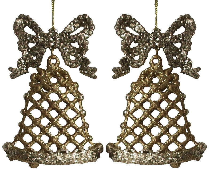2-Pack of Gold Glitter Bell Ornaments