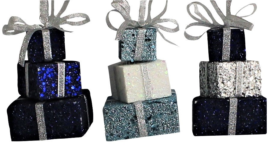 3-Layer Blue Glitter Gift Box Ornaments