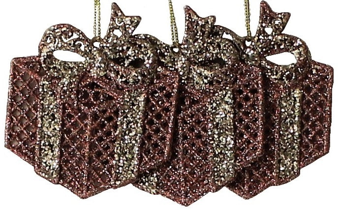 3-Pack of Glitter Present Ornaments (Rose Gold/White/Gold)