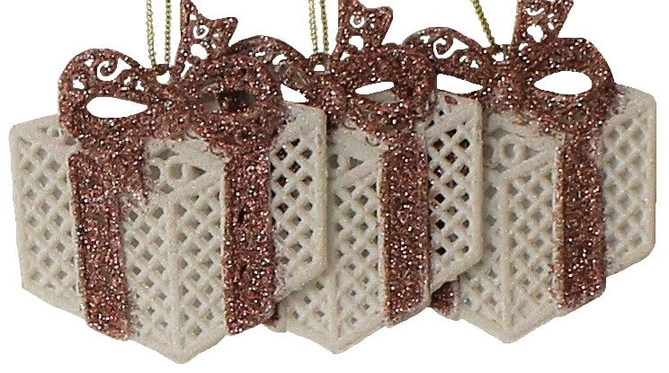 3-Pack of Glitter Present Ornaments (Rose Gold/White/Gold)
