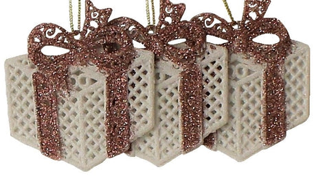 3-Pack of Glitter Present Ornaments (Rose Gold/White/Gold)