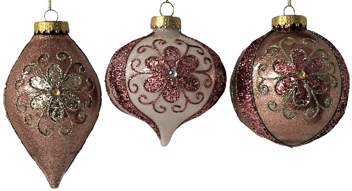 100MM Rose Gold Glitter Flower Ornaments