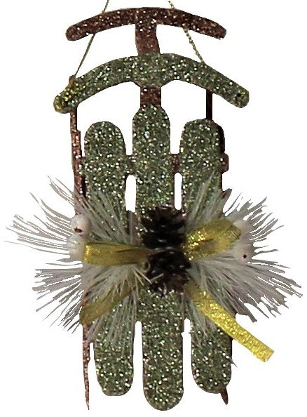 Rustic Glitter Sled Ornaments (Rose Gold/Gold/Mint Green)