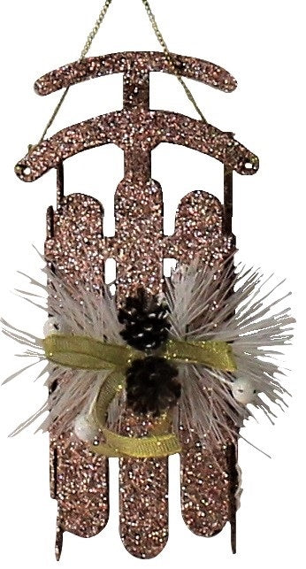 Rustic Glitter Sled Ornaments (Rose Gold/Gold/Mint Green)