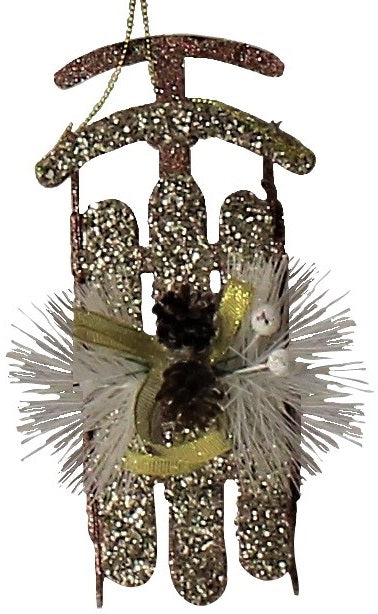 Rustic Glitter Sled Ornaments (Rose Gold/Gold/Mint Green)