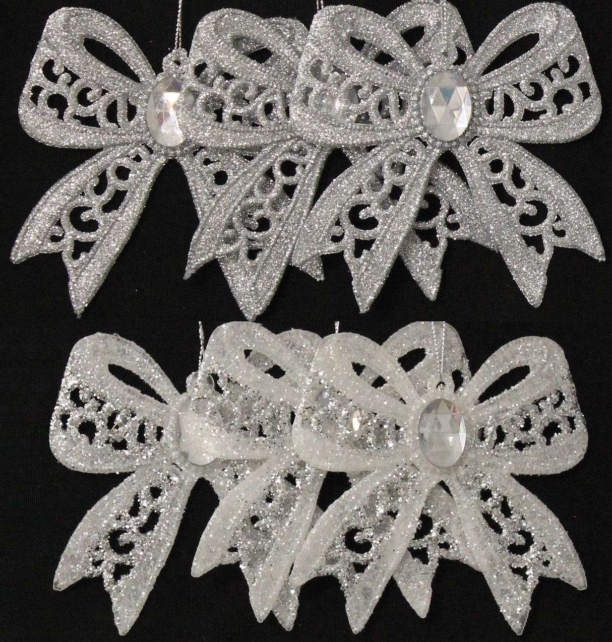 3-Pack of Silver & White Glitter Bow Ornaments