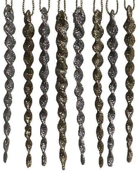 8-Pack of Glitter Icicle Ornaments (Silver/White/Gold)