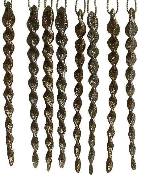 8-Pack of Glitter Icicle Ornaments (Silver/White/Gold)