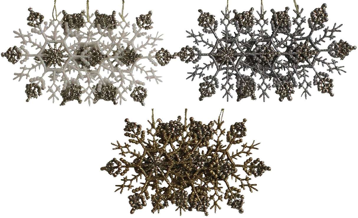 3-Pack of Unbreakable Glitter Snowflake Ornaments