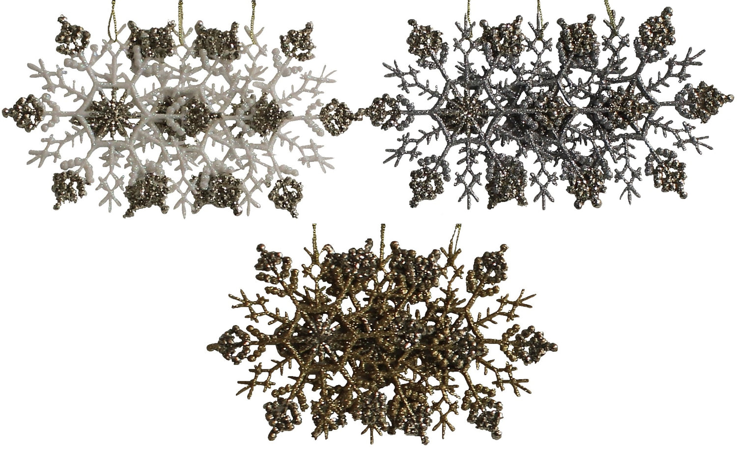 3-Pack of Unbreakable Glitter Snowflake Ornaments