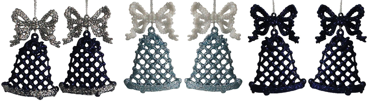 2-Pack of Blue Glitter Bell Ornaments