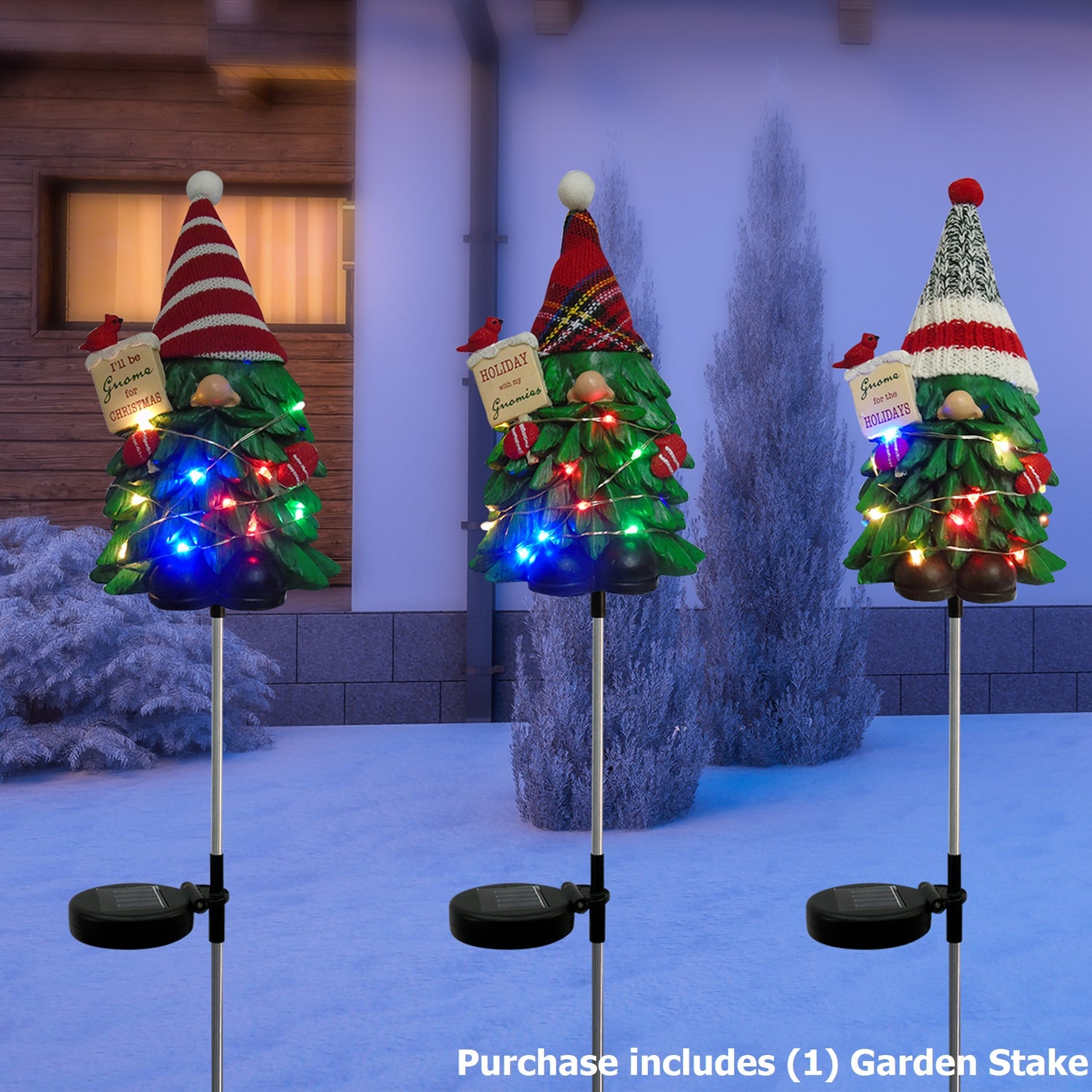 (1) Solar Powered Christmas Tree Gnome Garden Stake