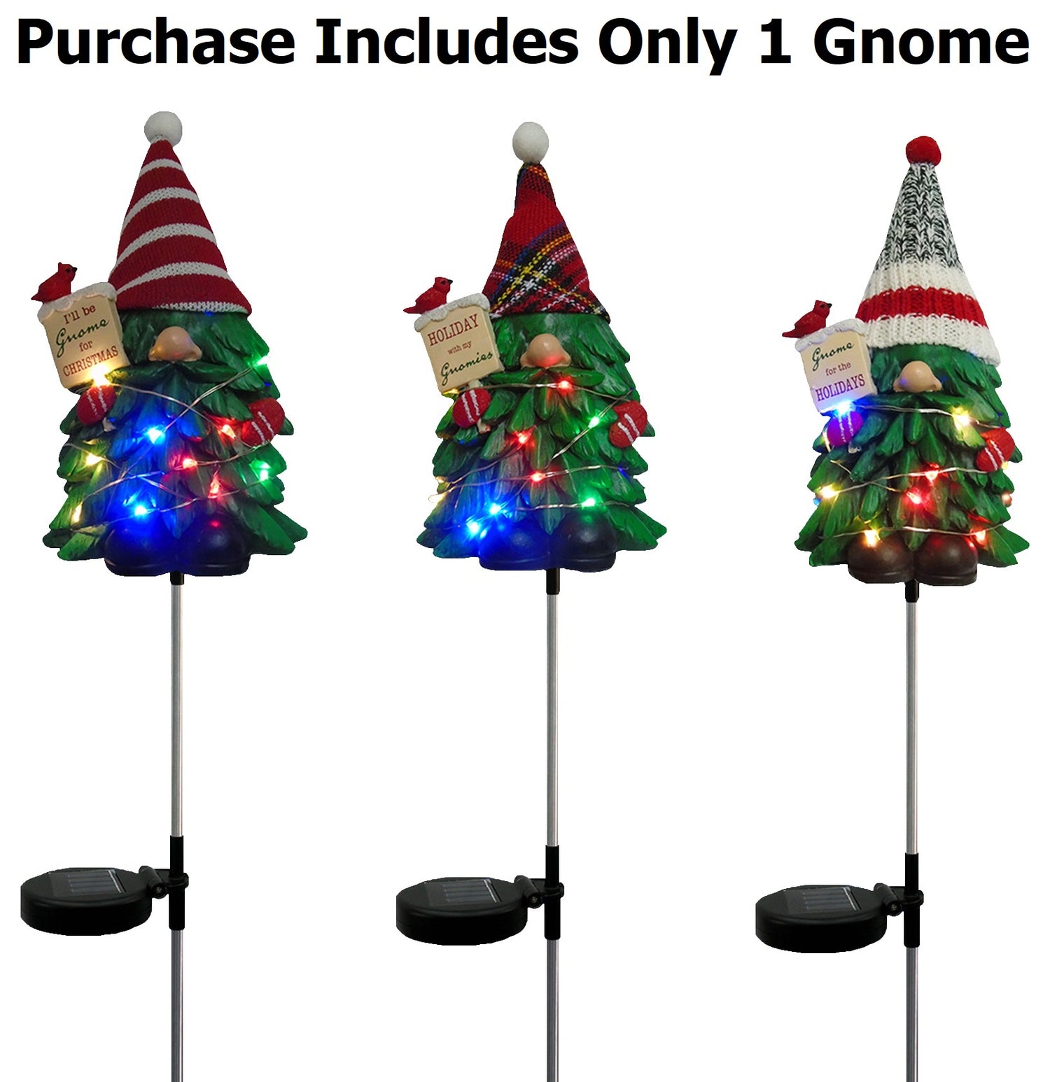 (1) Solar Powered Christmas Tree Gnome Garden Stake