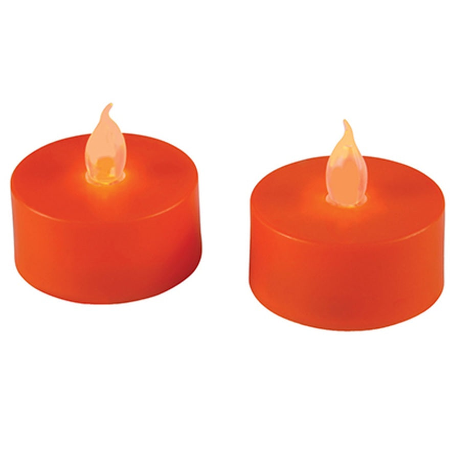 Two orange flameless LED candles.