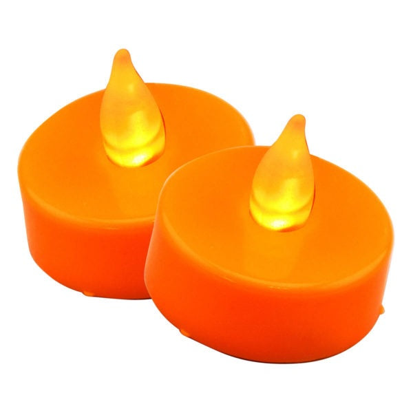 Two orange flameless LED candles.