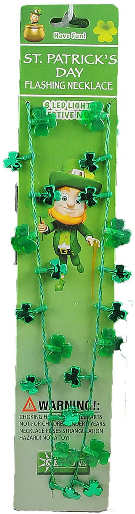 Festive necklace for St. Patrick's Day. Decorated with shamrocks that light up.